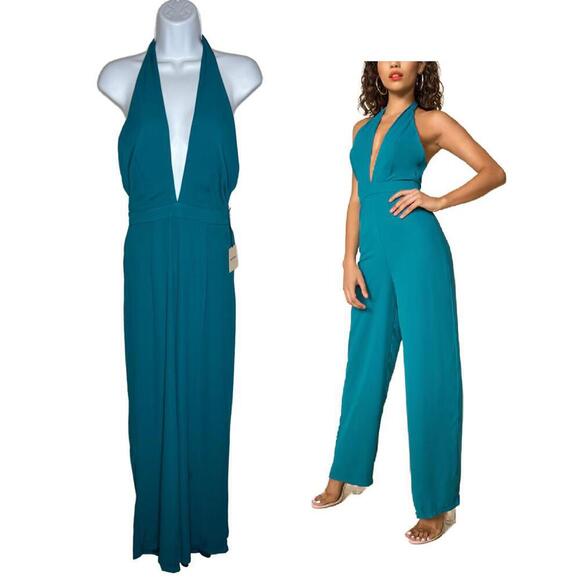 NWT Superdown Women's Sz S Blue Kelly Halter Jumpsuit (1615) - Picture 1 of 5